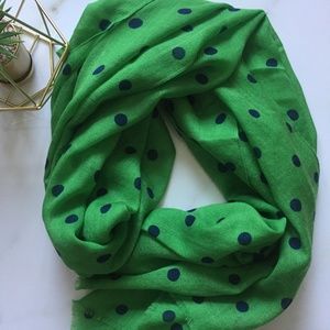 J CREW Green W/ Blue Polka Dot SCARF 100% Wool